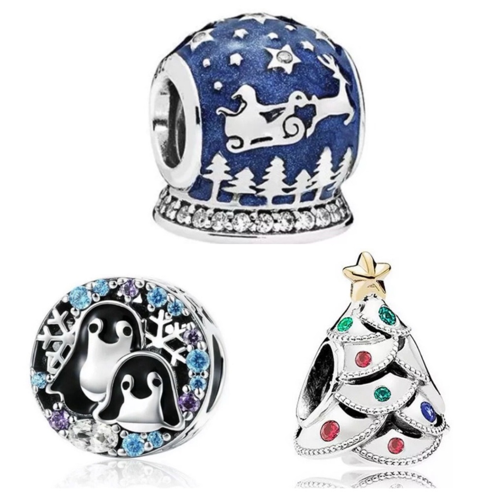 3 Crystal Christmas Tree Bead Collection Charm Bundle Set /Not Pandora